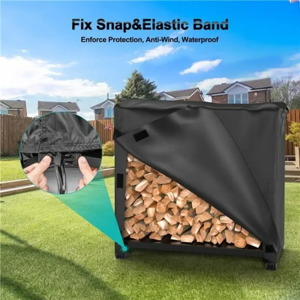 Firewood Log Rack Cover 4FT Waterproof Windproof Heavy Duty Oxford Fabric, Black